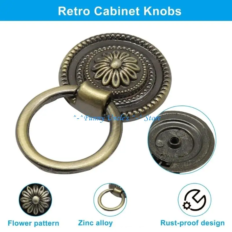E7CD 6 Pcs Embossed Round Backplate Pulls Suitable for Dressers Cabinets and Drawers