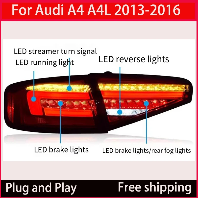 For Audi A4 A4L B8 LED taillight assembly 2013-2016 DRL Dynamic running horse streamer steering signal rear taillight