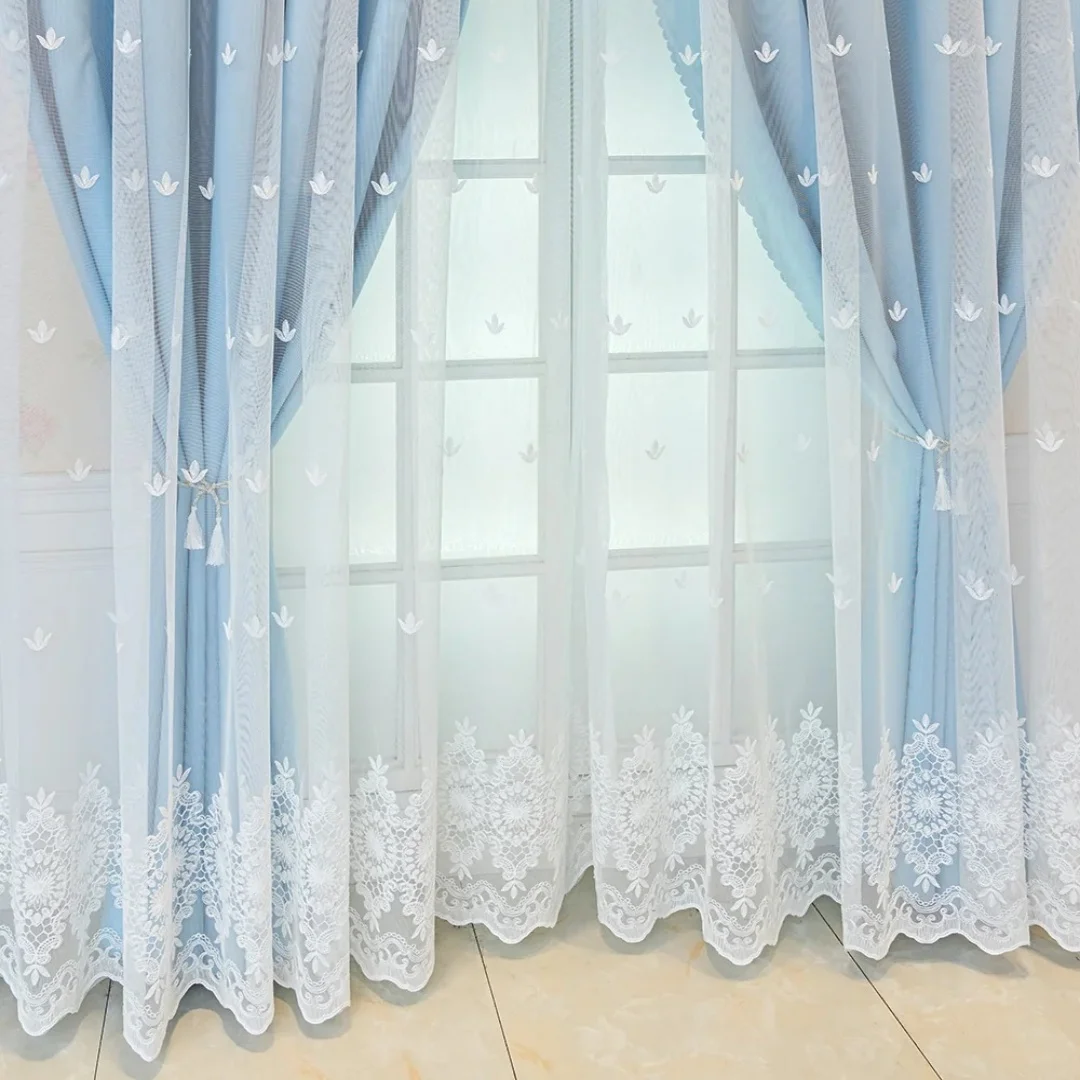 1PC Light Blocking Curtain for Girls' Room, Living Room, Bedroom, Dual Layer with Sheer, Modern Minimalist Style, Luxury Design