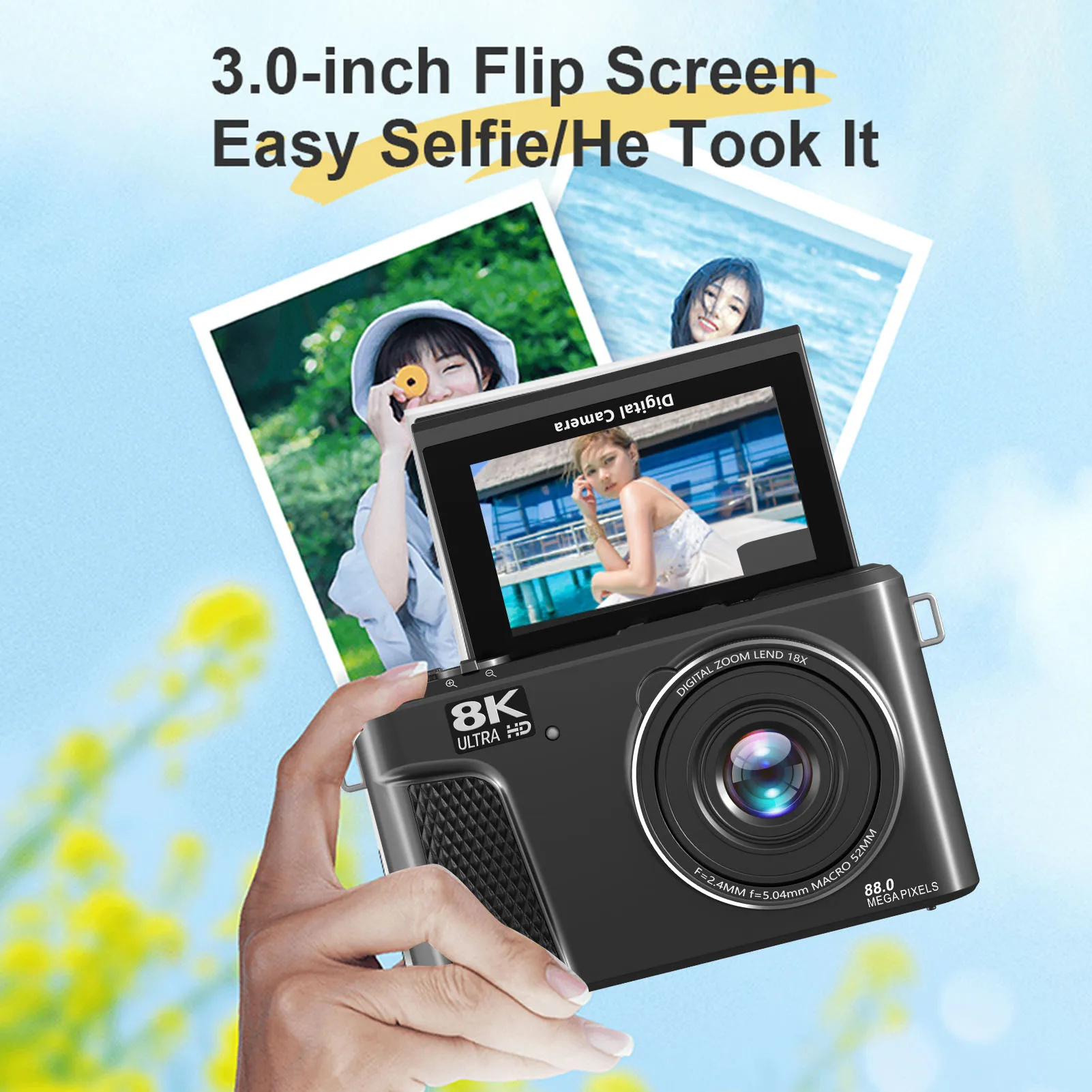 كاميرا رقمية 8K 88MP 18x Zoom ضبط تلقائي للصورة WiFi كاميرا سفر مع شاشة 3 بوصة قابلة للطي مرشحات متعددة ملء الضوء للبث المباشر #5