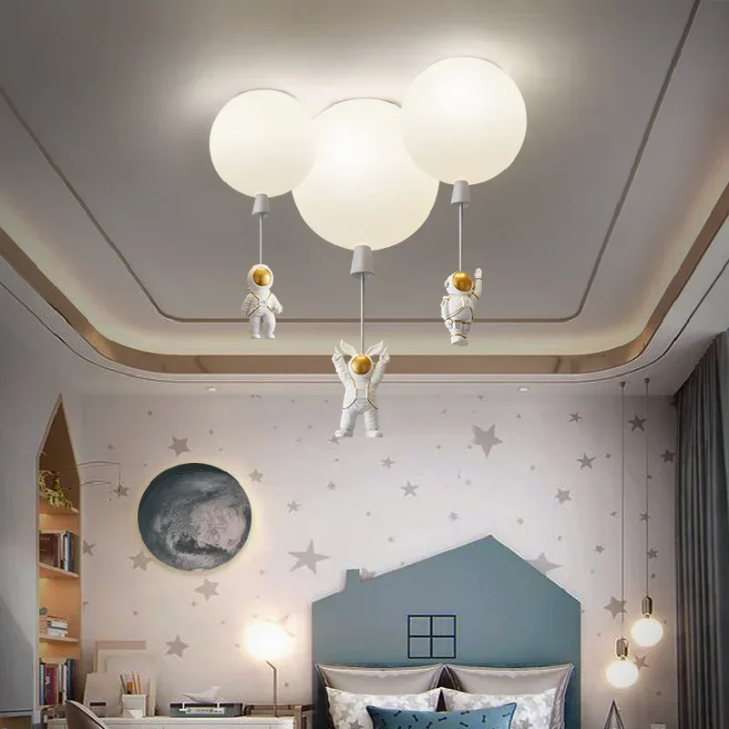 

Nordic Creative Astronaut Balloon LED Chandelier Boys Girls Bedroom Kindergarten Pendant Lamp Modern Children's Room Decor Light