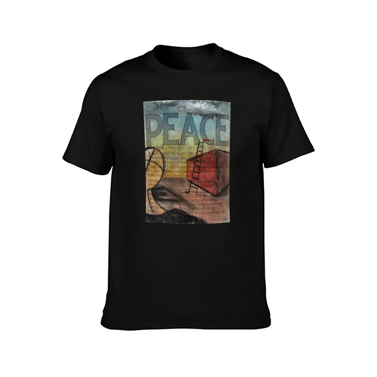 Peace (Kiss of Love) by Claude S. Anything Box. Acrylics, Toner, Synthpop, and Pastels Painting Collage T-Shirt, 100% Cotton