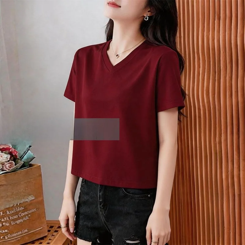 square-dance-women's-short-sleeve-v-neck-slimming-top-shoulder-length-loose-fit-meat-covering-new-style-sportswear-yoga-fitness