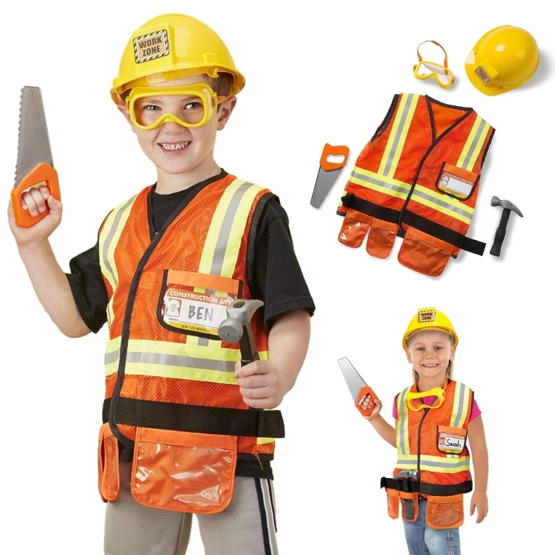 Costume Construction pour enfants, chapeau Construction, gilet, outils pour déguisement d'halloween