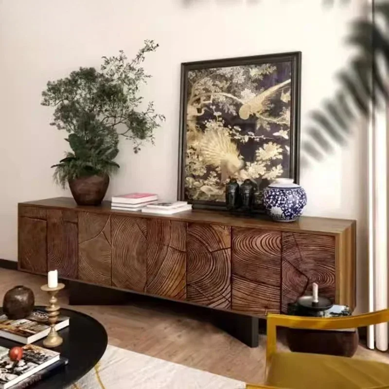 Retro solid wood TV cabinet, living room dining side cabinet, sofa side audio-visual cabinet