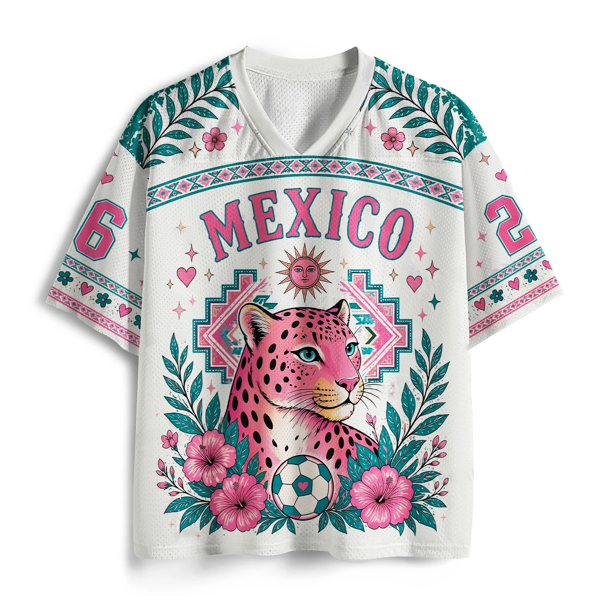 Children and Adults Mexican Pink Panther 3D Printed Mesh Jersey Style T-shirt, Contrasting Breathable Ethnic Style Top