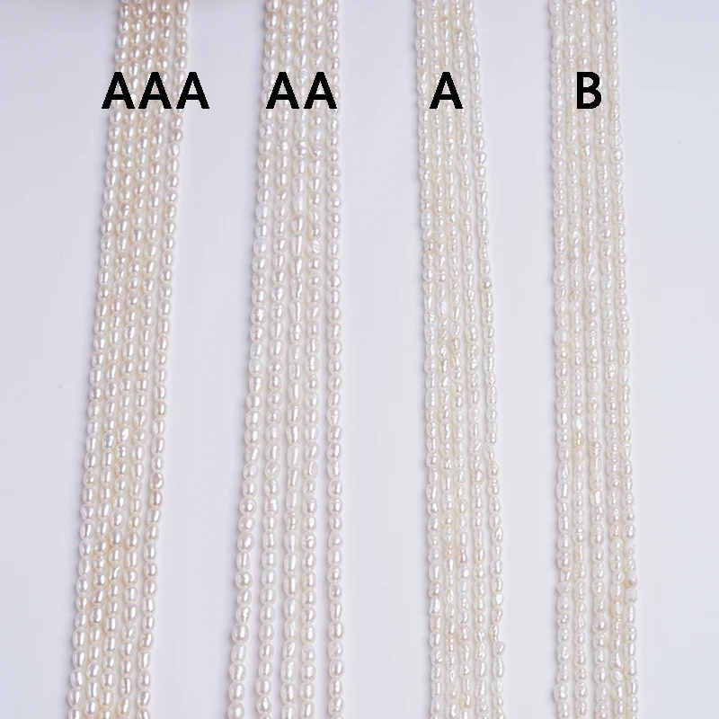 Different Quality Rice Shape Beads 2.5-3mm Natural White Tiny Real Freshwater Pearl Strands for Jewelry