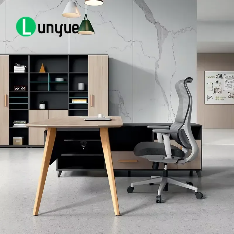 Modern Luxury L Shaped Manager Desk with File Locker High Quality Office Furniture for Executive Workspace Storage Solution