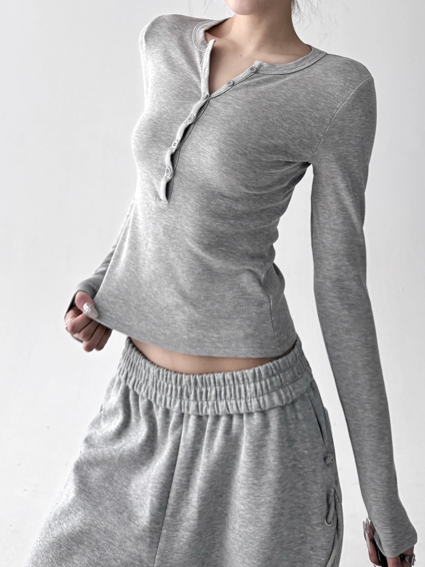 ay Flared Henry Collar Fce Lined Long Sve Slim Fit Women's T-irt Base irt Vintage Sle Polyester Cotton Blend