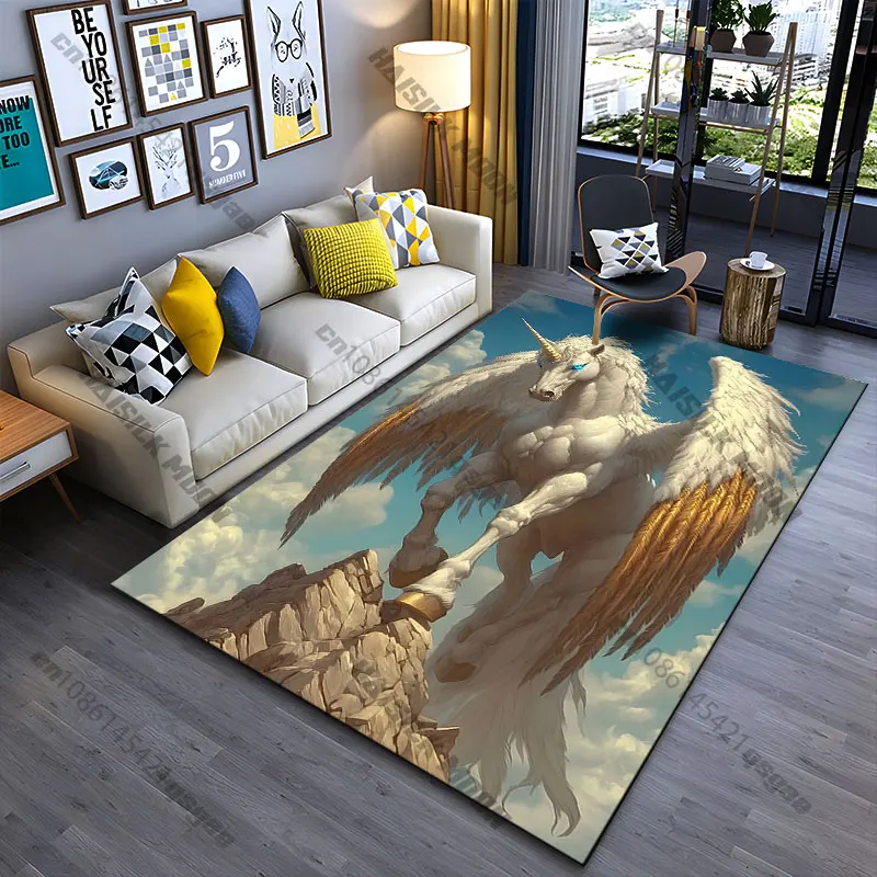 Majestic winged unicorn flying sky carpet Yoga living room room decor children's crawling mat doormat area rug games mat