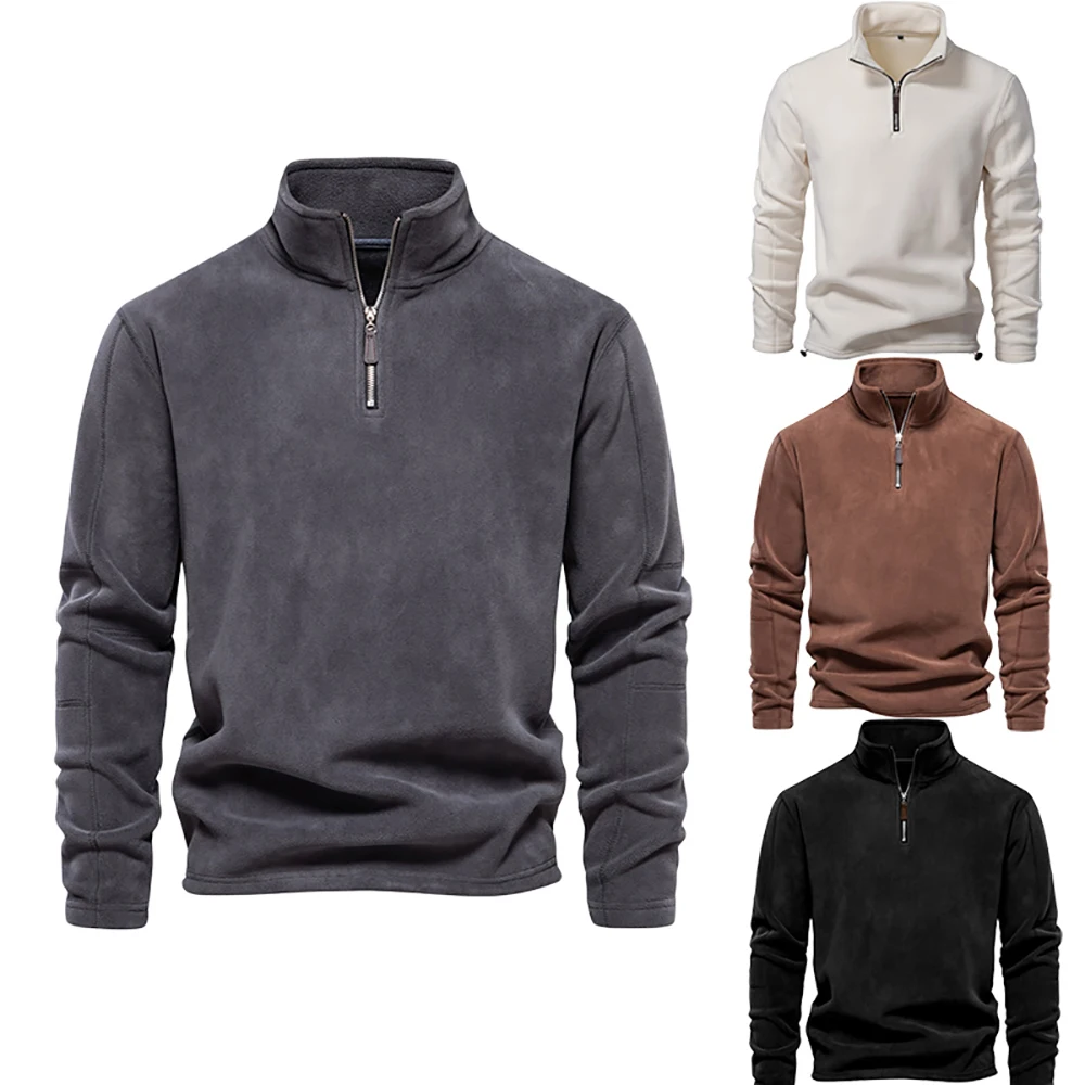 

Мужской рабочий пуловер, повседневная толстая теплая толстовка, осень-зима, повседневная толстовка на молнии с воротником, однотонная классическая уличная куртка