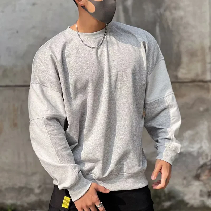 

Spring Autumn Men's Round Neck Sweatshirt Trendy Loose Solid Color Fashion Versatile Casual Jacket