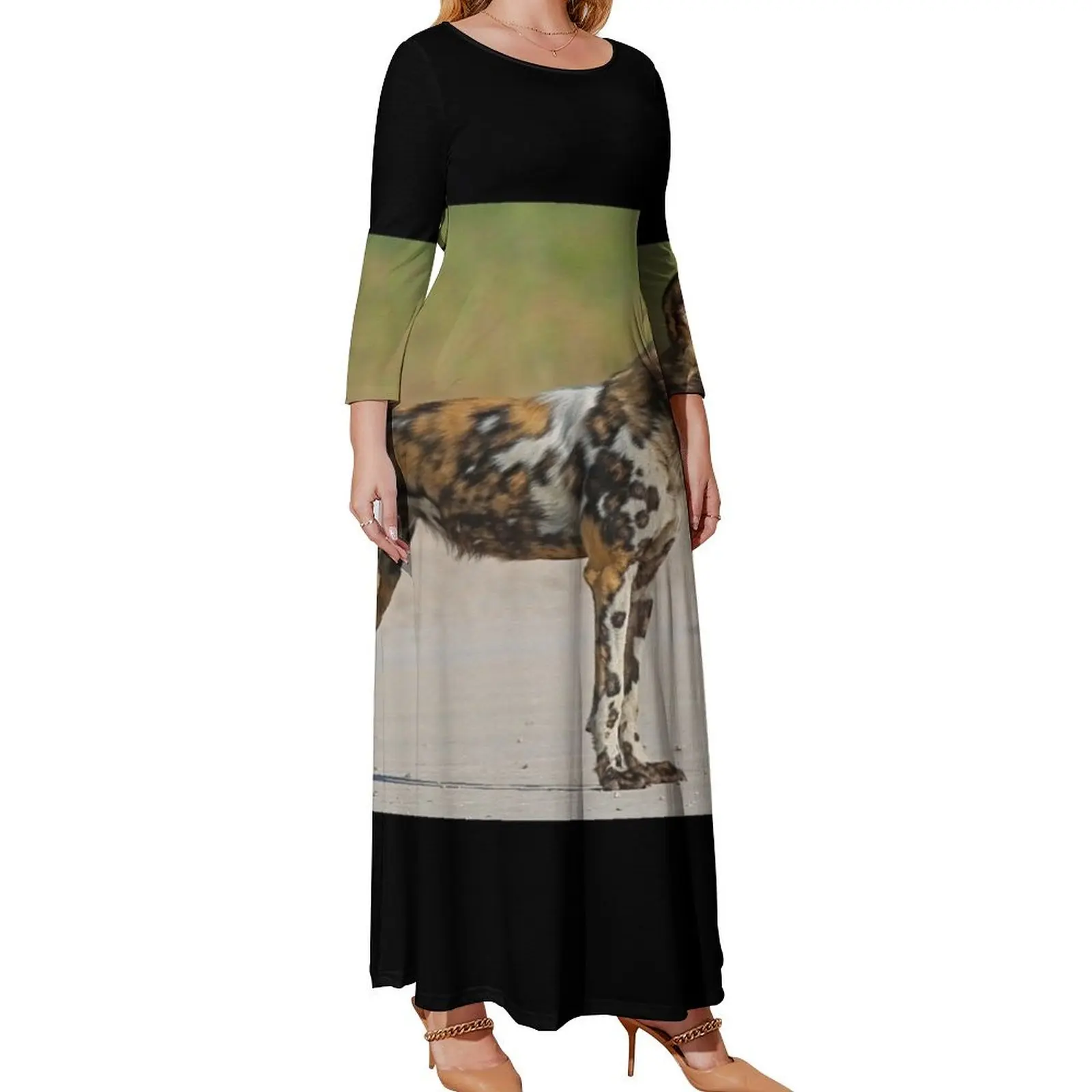 

Painted Dog! Long Sleeved Dress summer women's suit Dress vintage evening dress woman