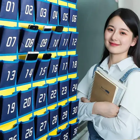 ​ ​ ​ ​ Bolsa colgante de almacenamiento para teléfono móvil, gancho de bolsillo portátil numerado 48/54/60, decoración de puerta de pared escolar, 12/18/24/30/36