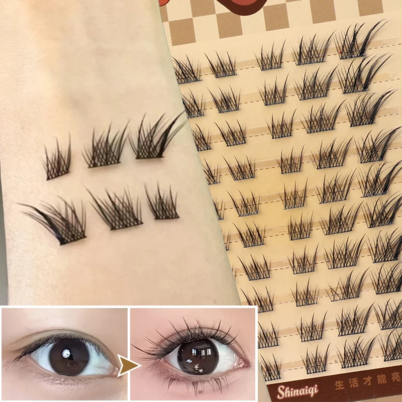 False Eyelashes Extension Single Cluster Thick Eye Tail Lengthening Lashes Makeup Natural Wispy Curling Slanted Flying Eyelash