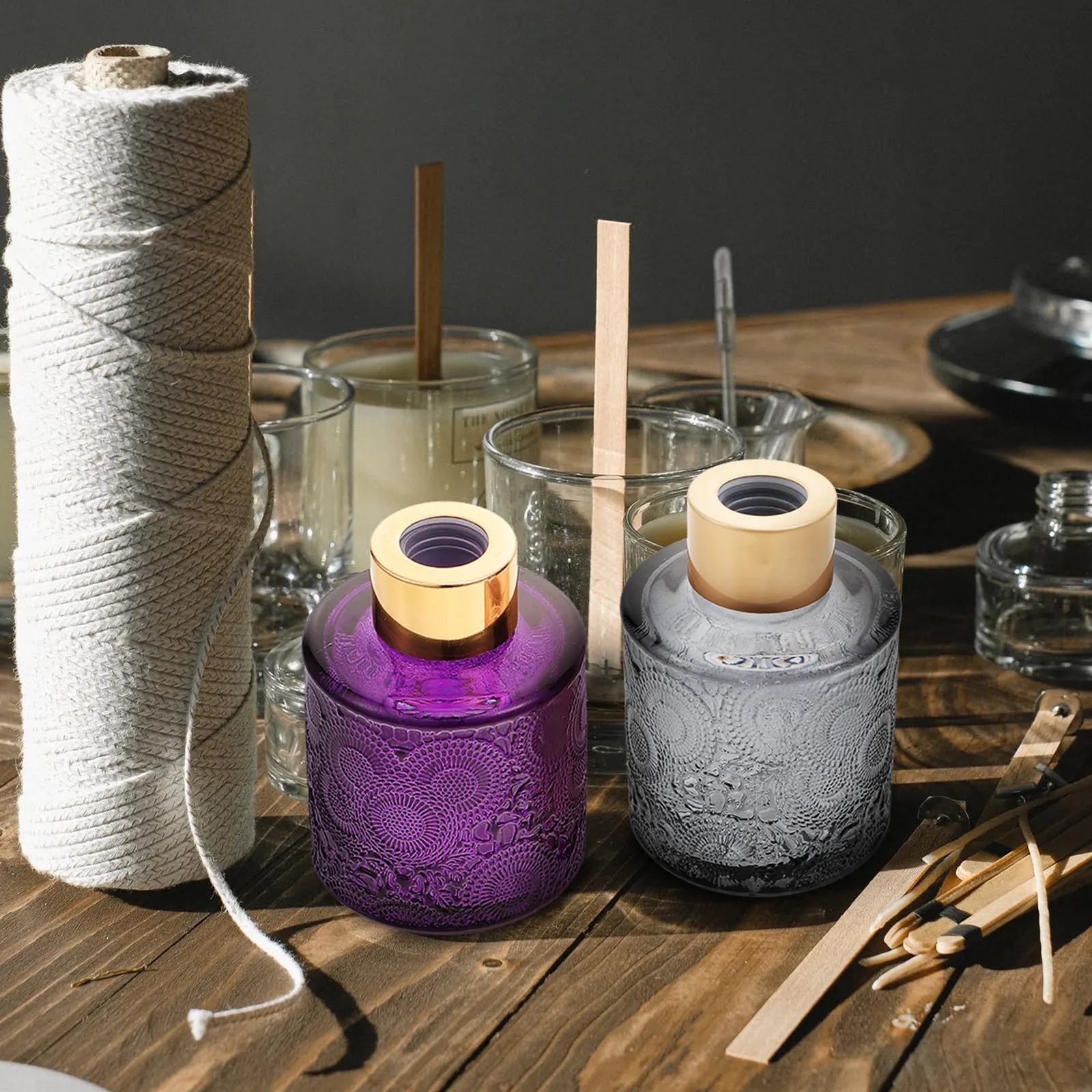 

4Pcs Embossed Glass Aroma Bottles Wide Mouth Perfume Containers Diffuser Holders for Bedroom Kitchen Living Room Decor