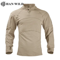 HAN WILD Tactical Combat Shirt Hiking T-shirts Elasticity Men's Outdoor Sports Camouflage Long Sleeve Shirt Top Climb Clothes