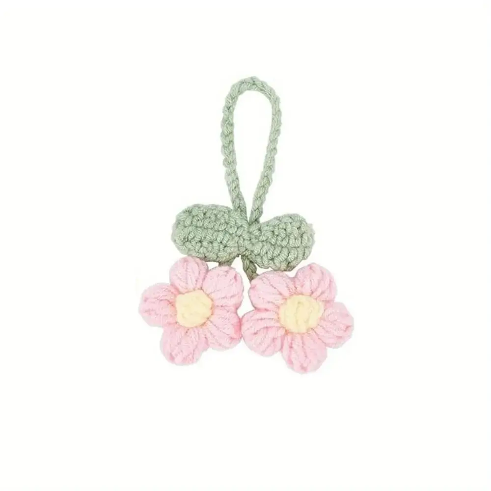 Fashion Colorful Crochet Flowers Pendant Handmade Creative Artificial Flowers Hanging Decoration Plant Keychain Gifts
