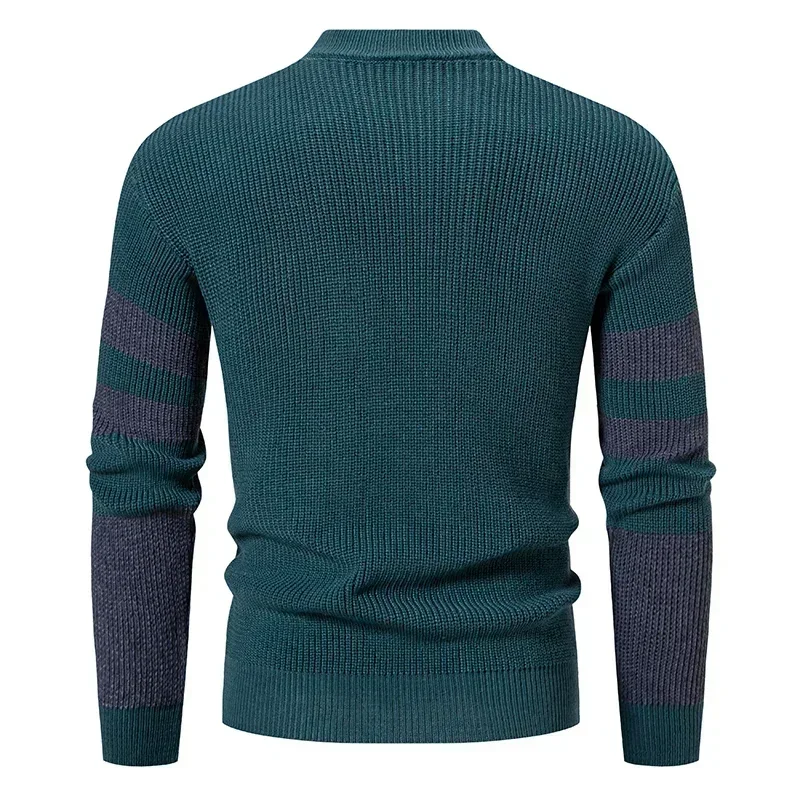 2025 High Quality Men's New Pullover Casual Warm Color Block Sweater Knit Tops