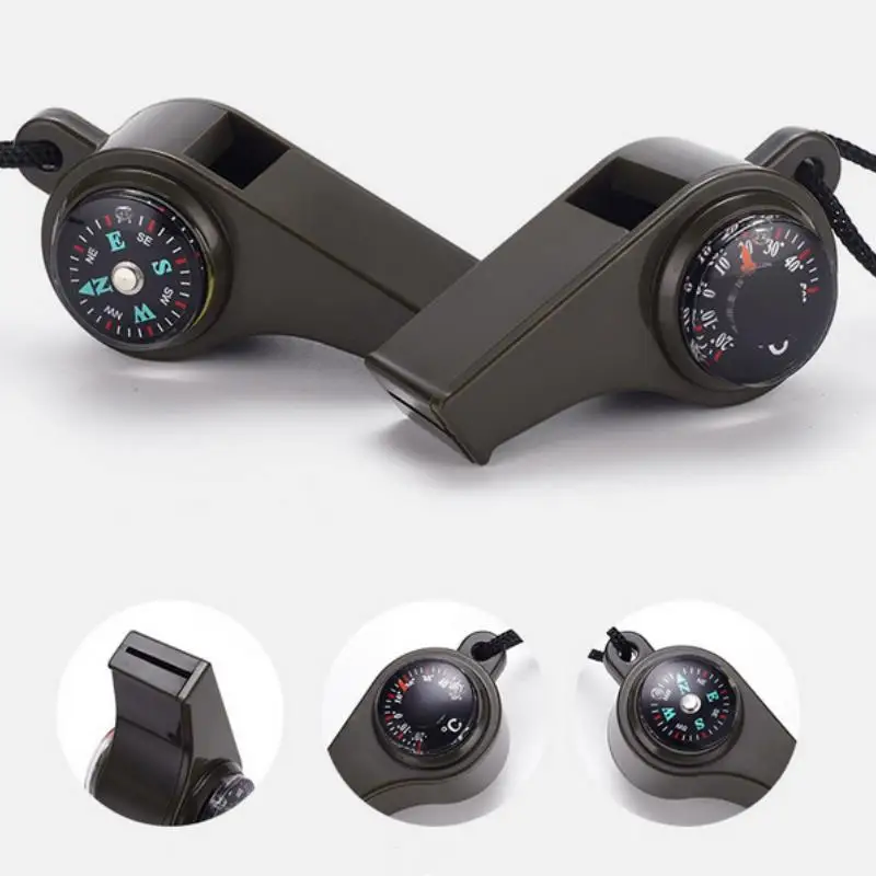 3 في 1 صفارة إنقاذ الطوارئ البوصلة ميزان الحرارة الحكم التشجيع صافرة السلع الرياضية التخييم التنزه أدوات في الهواء الطلق