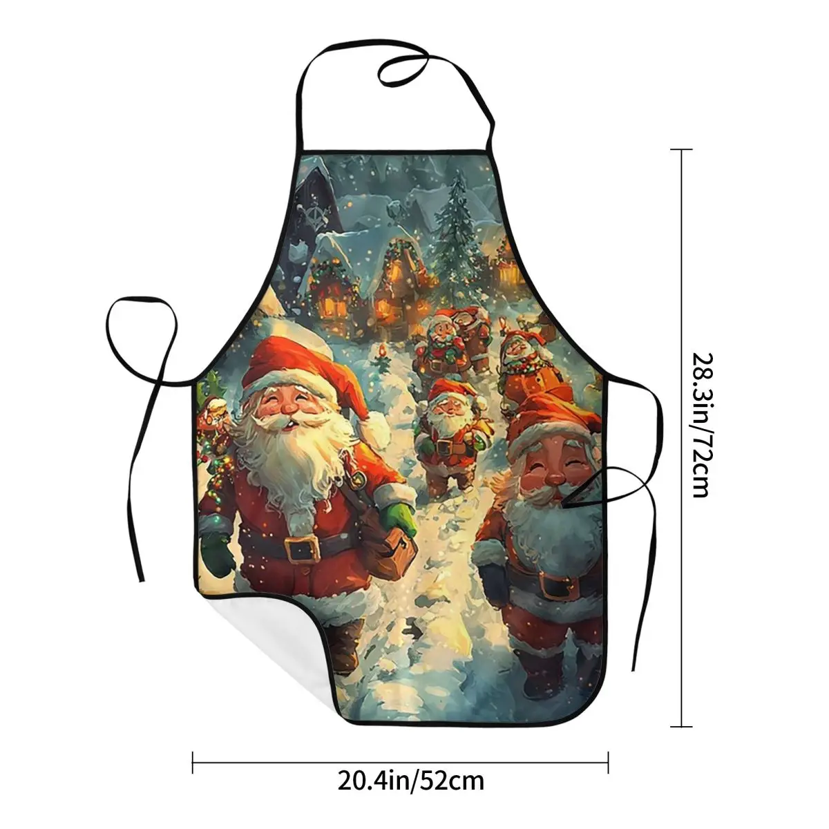 Christmas Santa Claus Snow Village Apron Chef Cooking Tablier Sleeveless Bib Kitchen Cleaning Pinafore for Women Men Painting