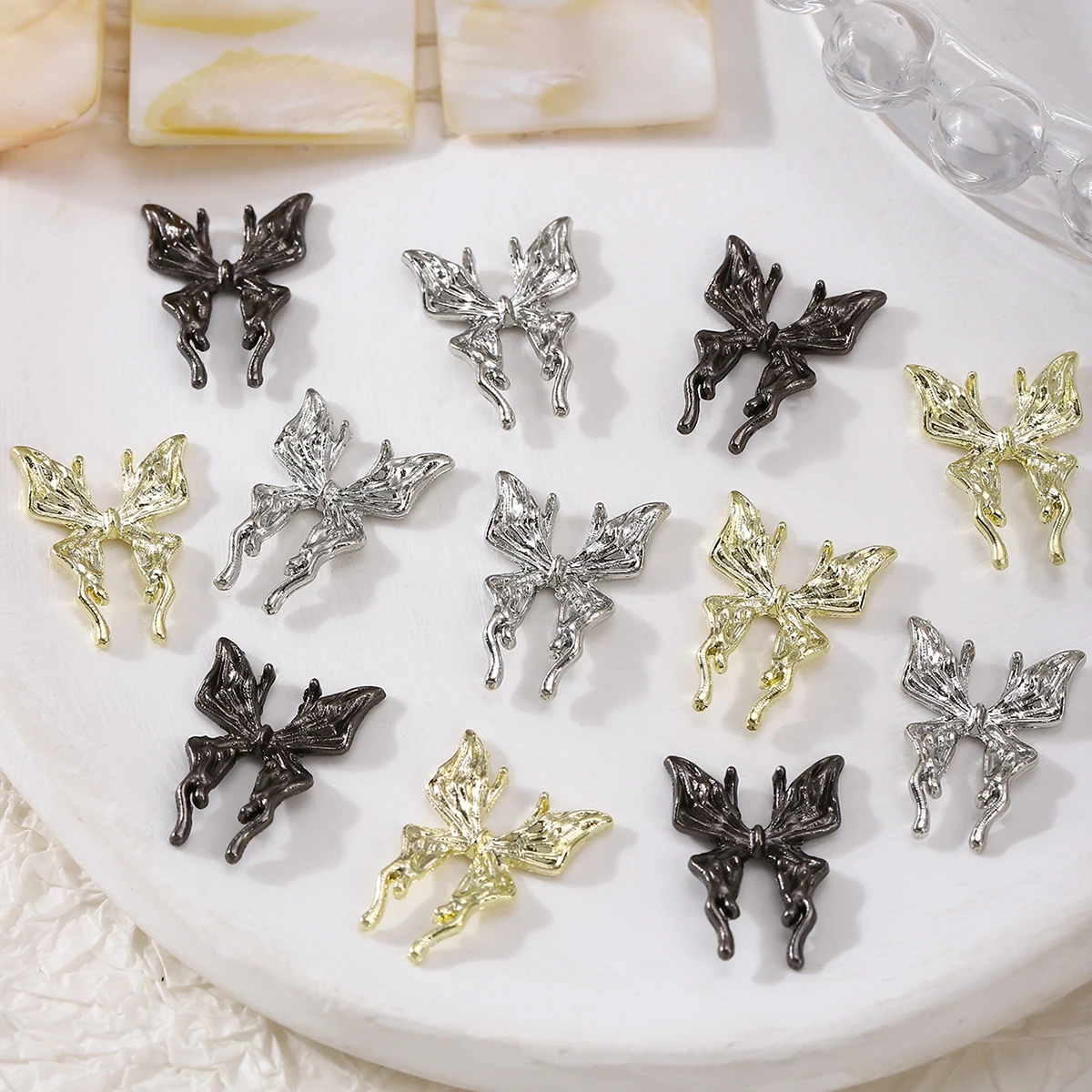 20 pcs European and American style three-dimensional liquid butterfly nail decoration, y2k metal style DIY nail decoration
