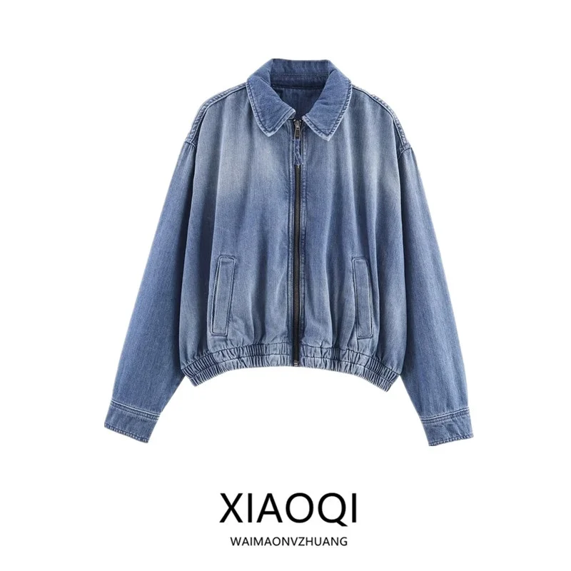 

Женская верхняя одежда-пилот Jaet для похудения, новинка осени 20%, универсальное джинсовое длинное женское пальто на молнии с застежкой-молнией