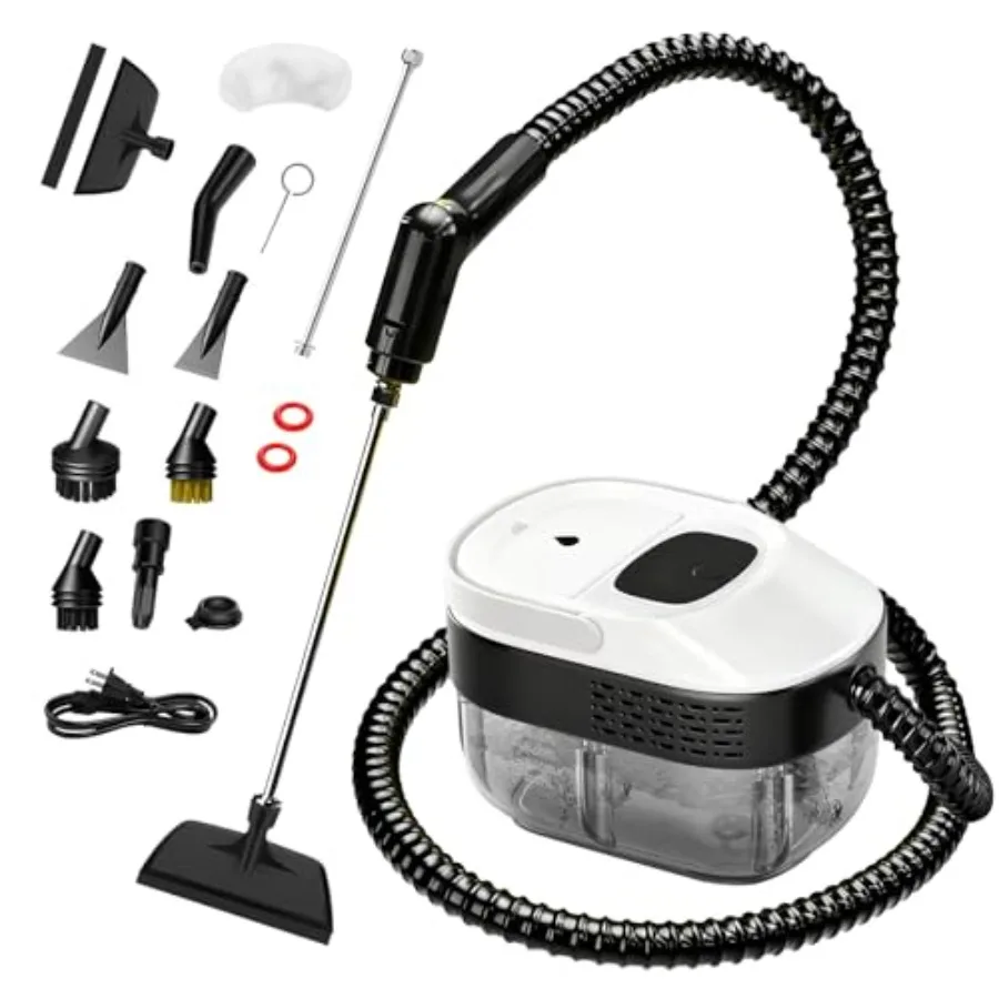 

Portable Steam Cleaner 54oz Large Tank for Home Car Kitchen Cleaning with 15-Piece Kit 15s Fast Heat-Up 3-Level Control Handhel