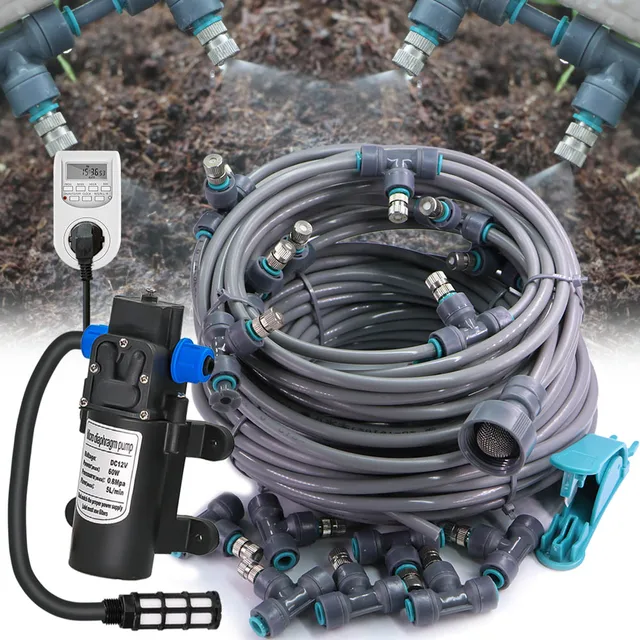 1/4″ 4/6mm 60W Pompa samozasysająca System chłodzenia zamgławiającego 0,6mm Atomizer Opryskiwacz Slip Lock Dysza Złącze Nawadnianie ogrodu na zewnątrz