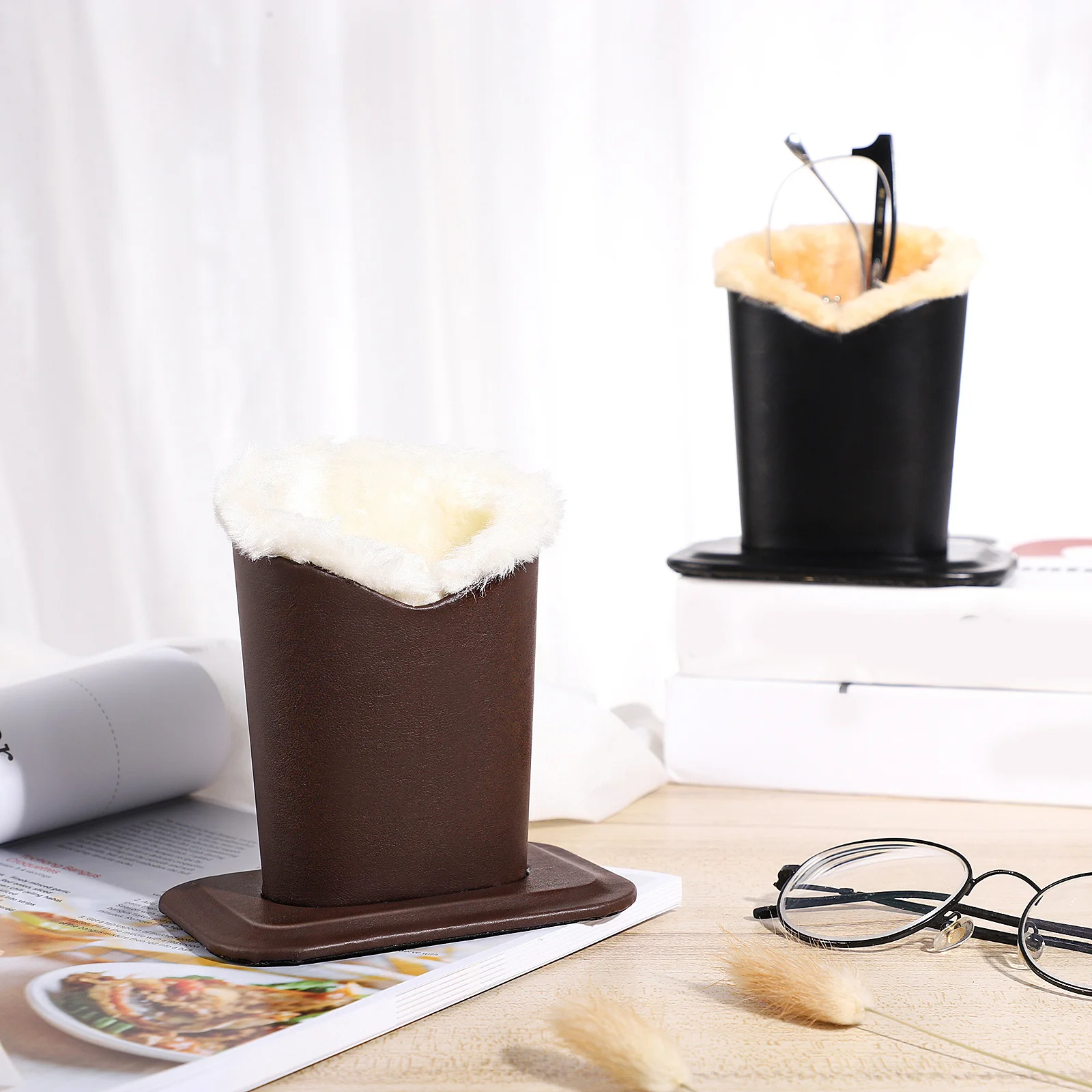 

2pcs Eyeglass Holder Premium Plushed Lining Glasses Storage Stand For Desk Nightstand Study Room Organizer Tube