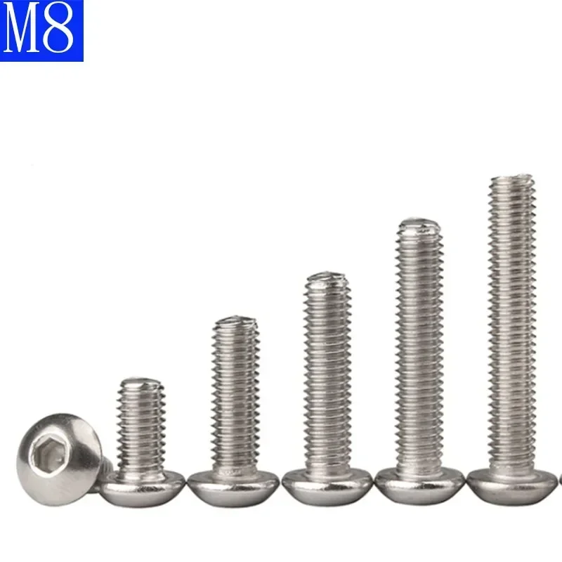 

M8 8mm M8 - 1.25 Metric 304 Stainless Steel Hex Socket BUTTON HEAD Screws Bolt A2