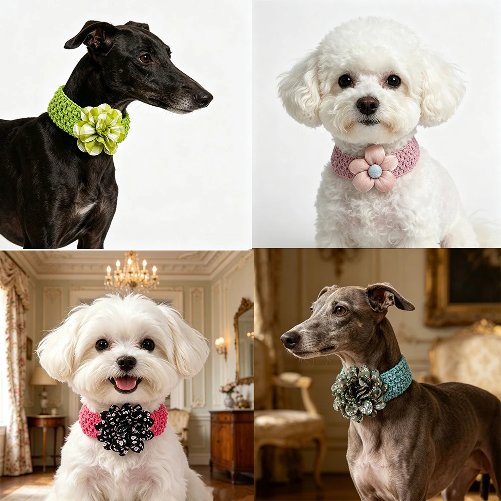 30pcs Mixcolor Flower Style Dog Bow Ties Pet Necktie Grooming Collar Elastic Band for Small Middle Large Dog Pet Supplies