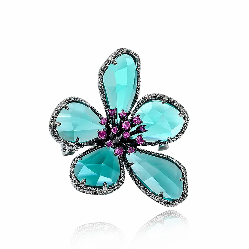 Exquisite Women Transparent Flower Rhinestone Brooch Jewelry Fashion Elegant Crystal Brooches Pins Badges Plant Luxury Pin Gift