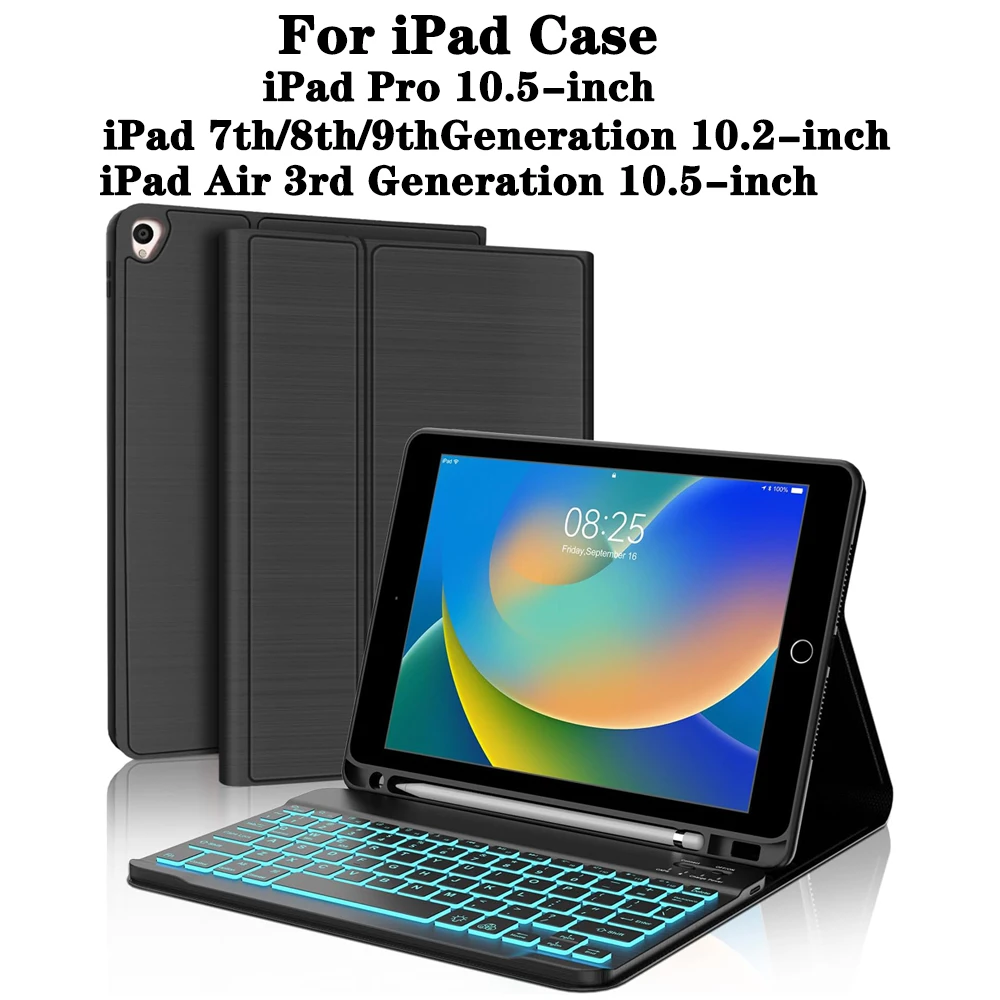 Case for iPad 9th/8th/7th Gen 10.2 Inch, Detachable Keyboard for iPad Pro 10.5/iPad Air 3rd Gen 10.5 Inch with 7 Color Backlit