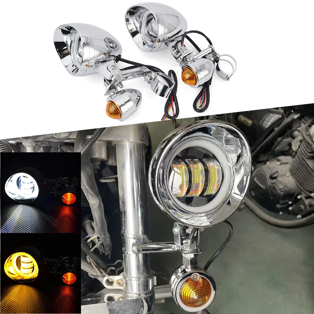 Fog Light Assembly Spot Driving Headlight Lamp Passing Turn Signals For Honda Shadow VTX 1300 1800 VT 600 750 With 33-43 MM Fork