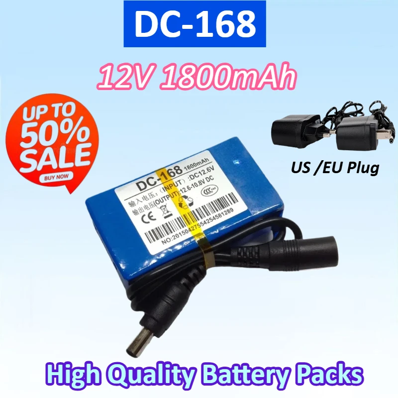 

Новый модернизированный аварийный источник питания DC-168 12 В 1800 мАч, литий-ионная аккумуляторная батарея, мини-портативный аккумулятор для камеры видеонаблюдения