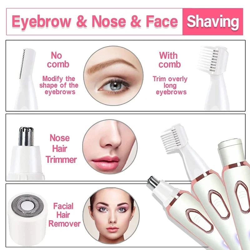 4 で 1 電気脱毛器ビキニ眉毛鼻女性女性顔の脱毛トリマー顔ボディ無痛女性シェーバー脱毛器