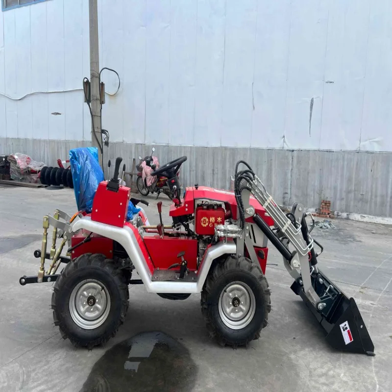 Small Wheel Farm Tractor Free Shipping, Multifunctional Machinery for Tilling Mowing, With Loader, Lawn Mower, Bulldozer, Rotary