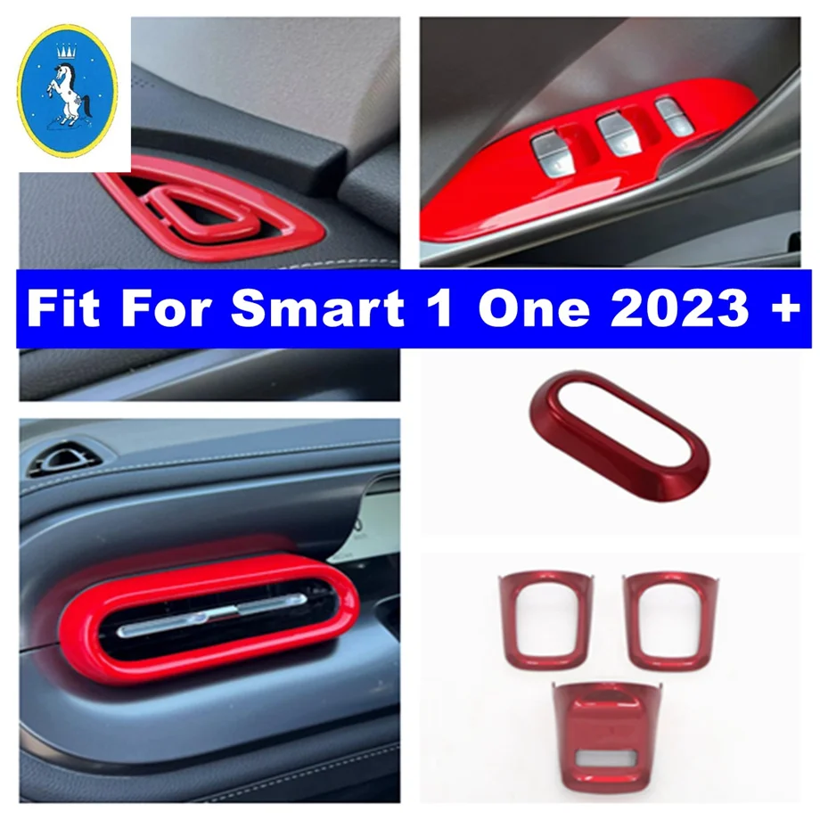 

Inner Armrest Window Switch / Air Outlet Vent / Headlight Switch Cover Trims Fit For Smart 1 One 2023 2024 Red Auto Accessories