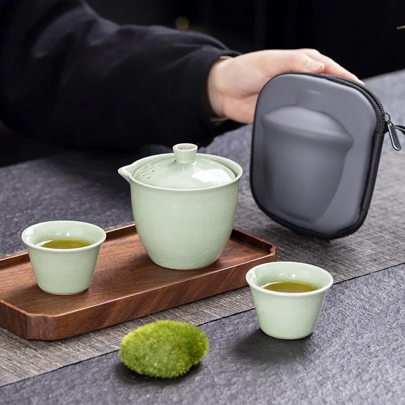 Ruyao Travel Tea Set Portable Simple Ceramic Tea Drinking Cup Kung Fu Outdoor Camping Storage Tea Makertea Cup Setgift Setcup Se