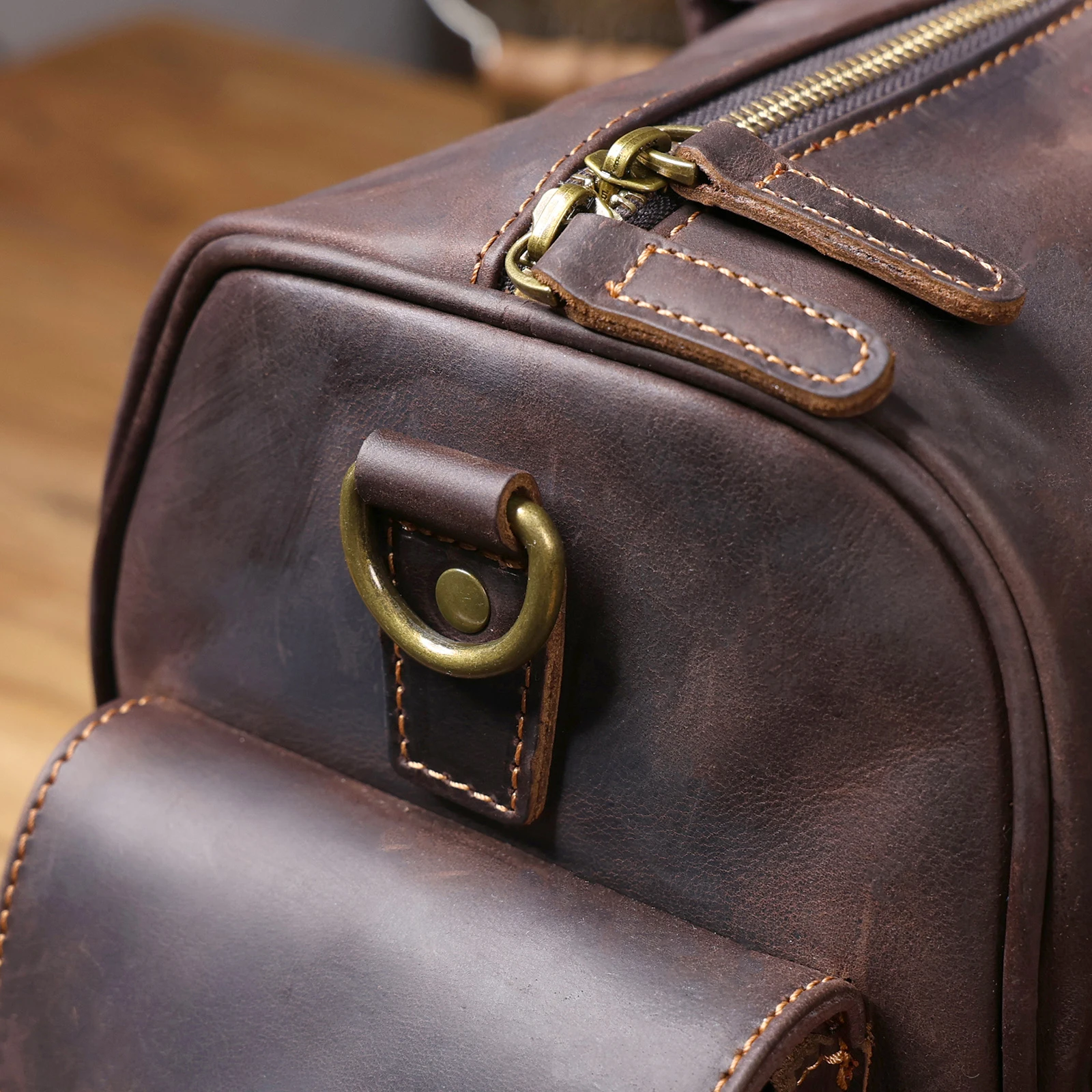 S.WORKER Große Kapazität Echtleder Vintage Rindsleder Reisetasche Weekender Herren Reisetasche Sporttasche Retro-Stil – Detail 20
