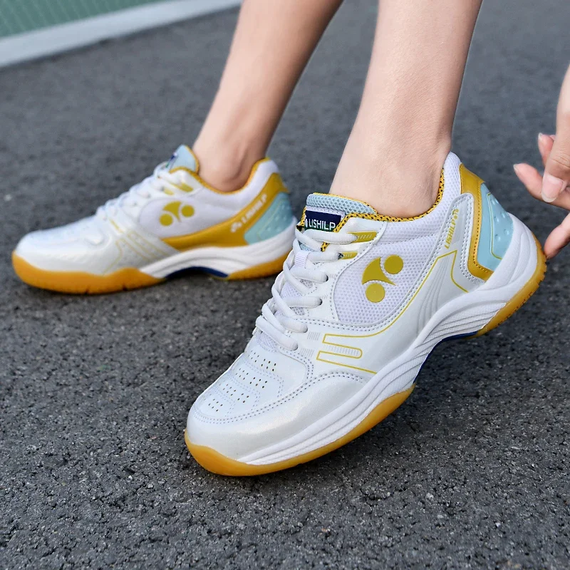 Baskets de badminton professionnelles pour hommes et femmes, chaussures d'entraînement de volley-ball, tennis de table, blanc, jaune, non ald, marque de luxe, 26152