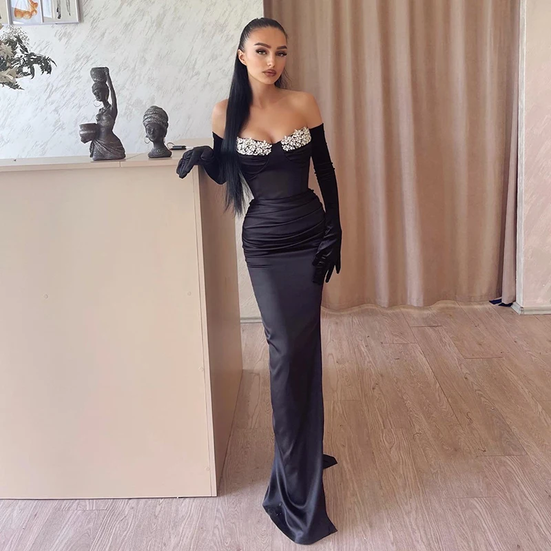 Thinyfull Black Mermaid Prom Evening Dresses Sweetheart Night Dress Without Gloves Saudi Arabia Cocktail Party Gowns Custom Size