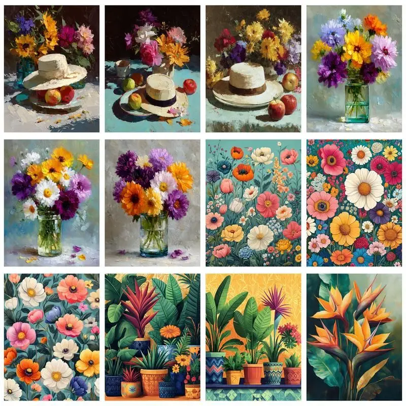 CHENISTORY Coloring By Number Colorful Flowers Drawing On Canvas Picture By Number HandPainted Home Decoration DIY Gift