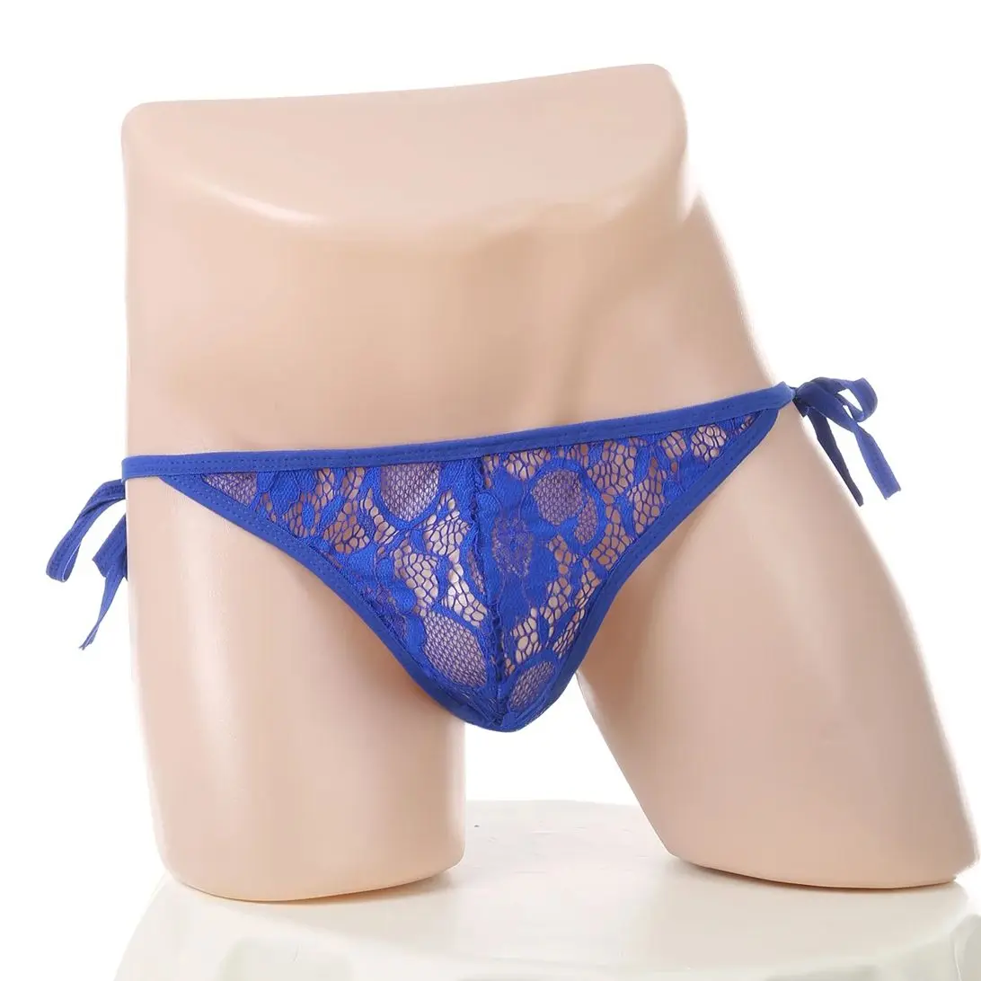 

Sexy Men Underwear T-back Lace Breathable Low-Rise Transparent Bikini Side Open Panties Adjustable Underpants Male Thongs