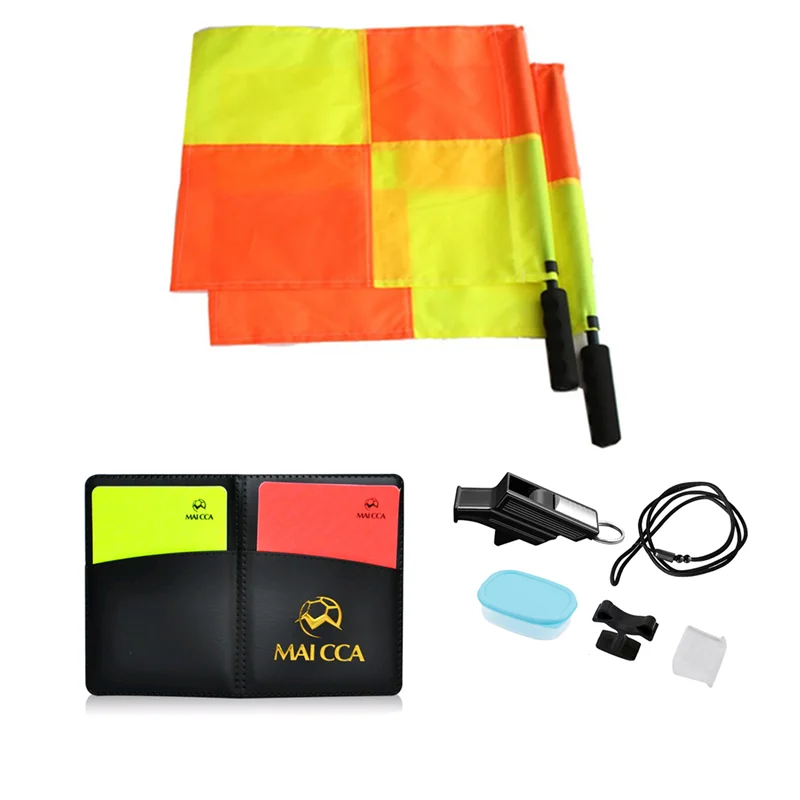 Soccer Referee flag Coin Cards Whistle Set Professional Football Referee Flag Whistles Kit Sports Training Equipment
