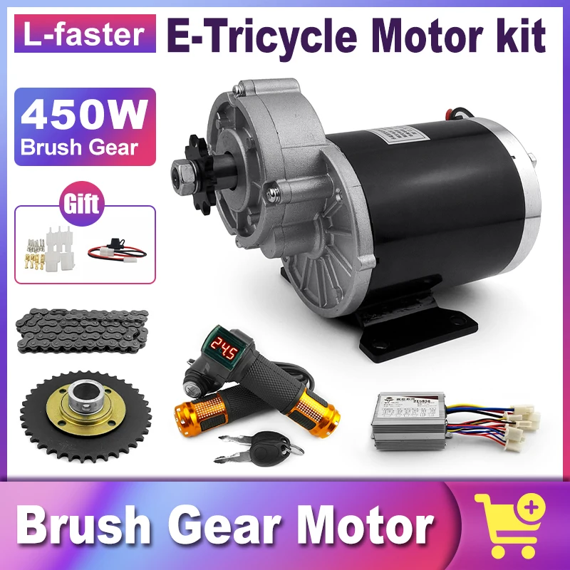 

DIY 48V 450w Electric Tricycle Brush Gear Motor Part Conversion Kit With Freewheel Adapter 38T #420 Chain Wheel