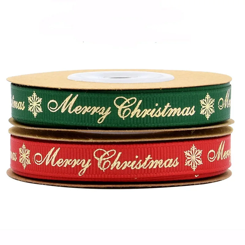 (25 Yards/lot) 10mm/25mm Bronzing Grosgrain Ribbon DIY Accessories Holiday Decoration Gift Wrapping Webbing Merry Christmas