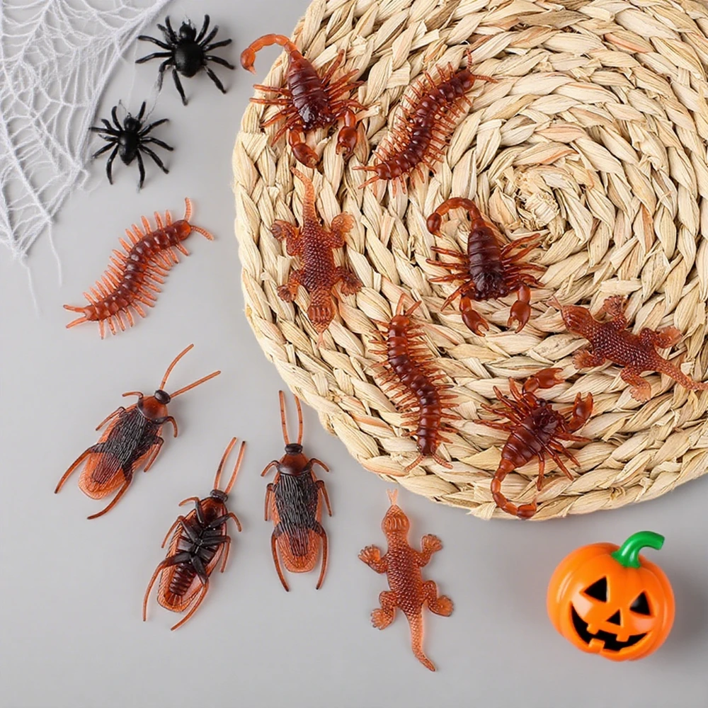 20pcs Mini Simulation Cockroach Centipede Scorpion Gecko Toy Horror Trick Cockroach Joke Decoration Props Halloween Party Favors