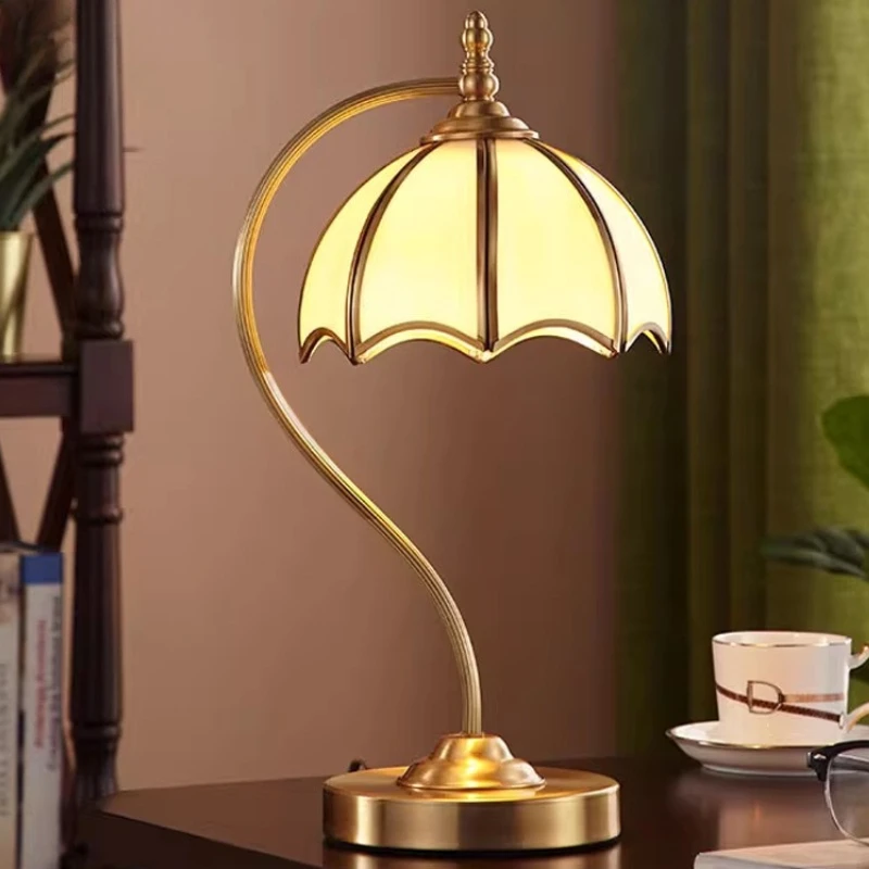 American Vintage Style Copper Floor Lamps for Study Homestay LED Lights for Room Whole House Wiring Type Glossy Standing Lights